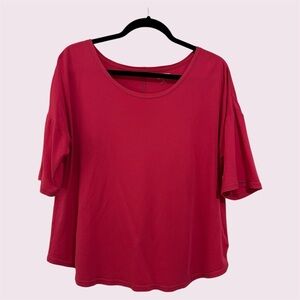 Lands’ End Large Pink Elbow Sleeve Balletneck Curved Hem Shirt, Exc Condition